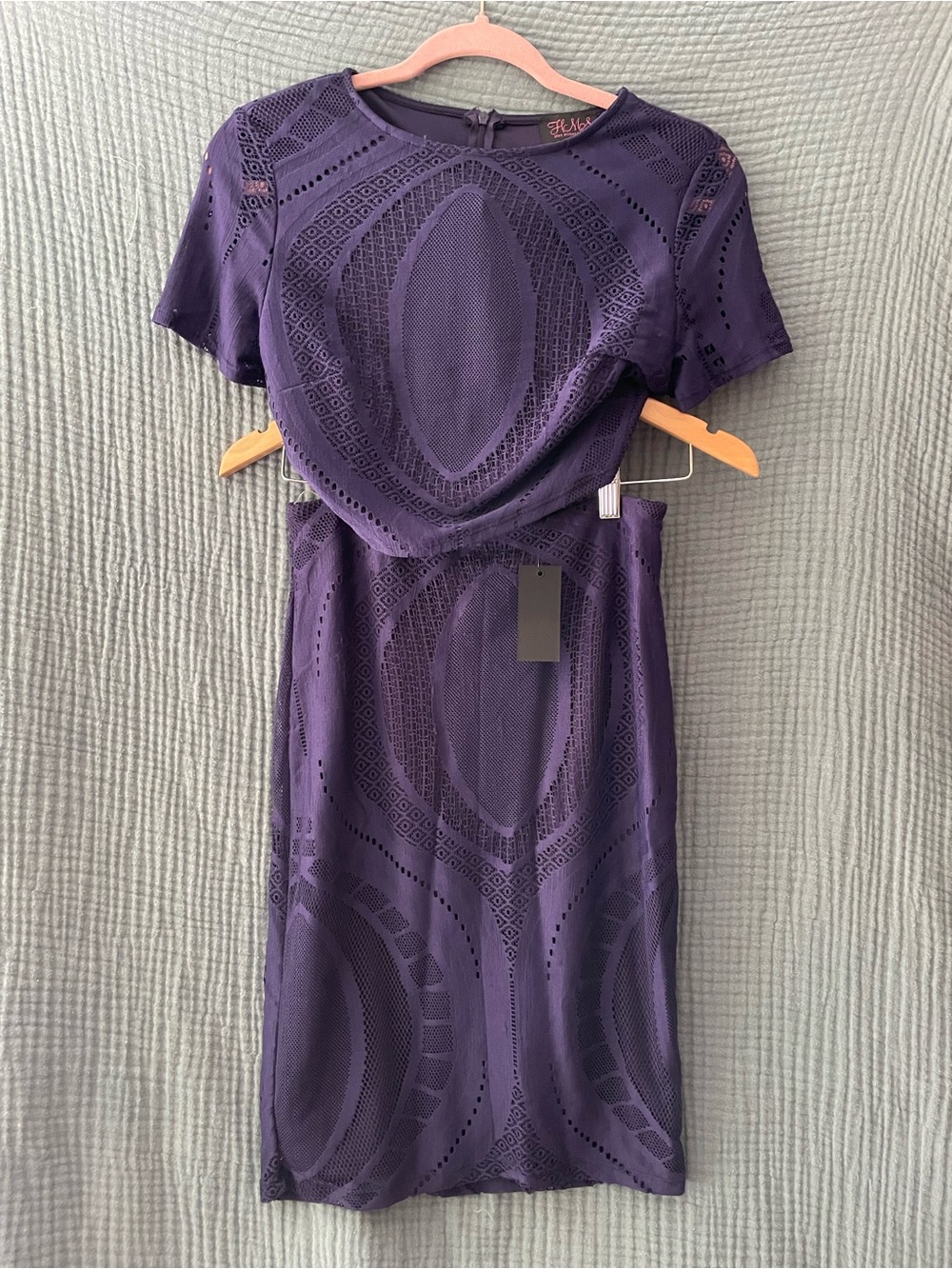 NWT Hot Miami Styles Deep Purple Textured Short Sleeve & Skirt Two Piece Set